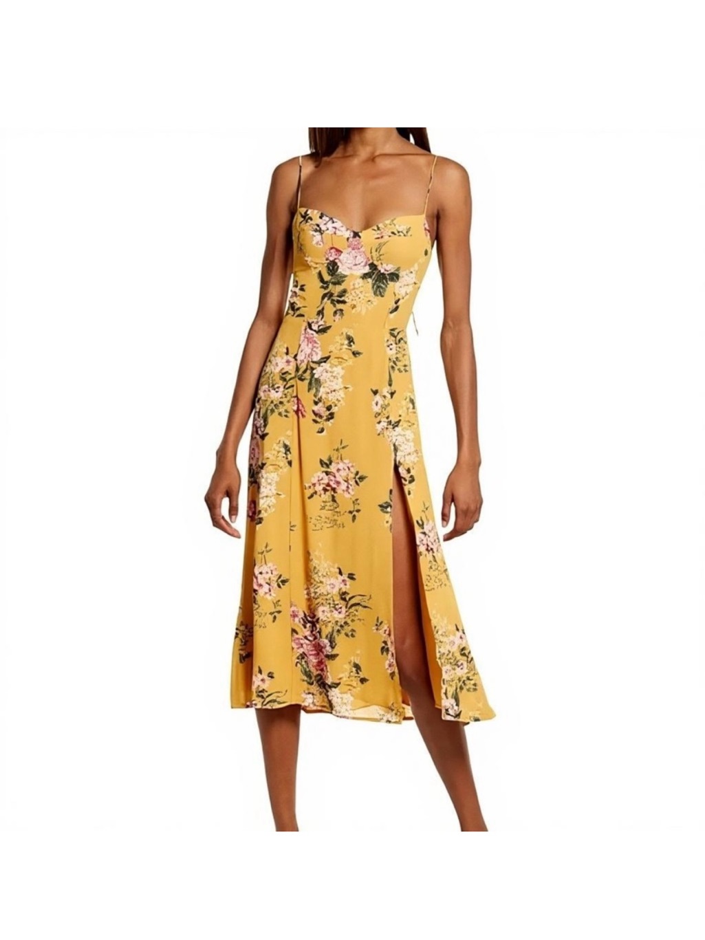Reformation Juliette Yellow Floral Spaghetti-Strap Midi Dress